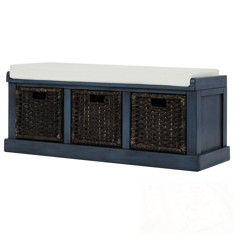Banc de rangement avec 3 paniers en rotin classiques amovibles