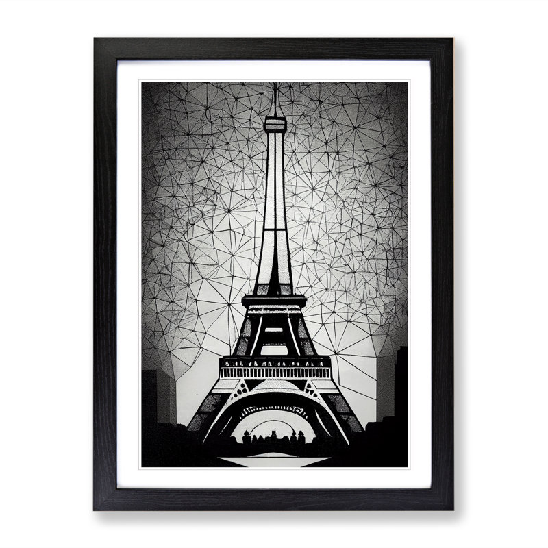 Monochrome Eiffel Tower No.1 - Wall Art, 64cm H x 46cm W x 2cm D, Black Framed