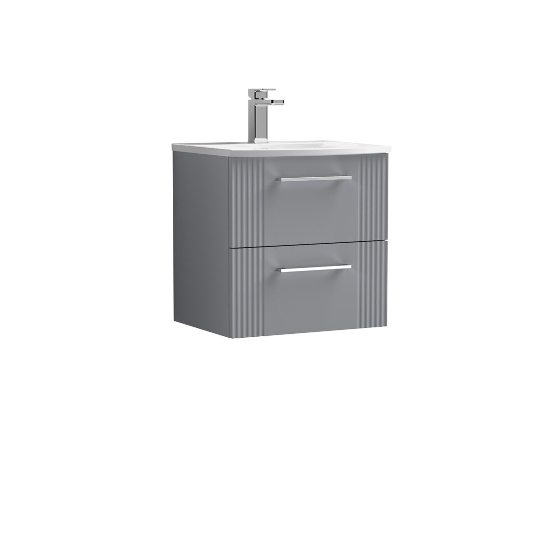 Nuie Deco 500mm Wall Hung Vanity Unit & Basin - 2 Drawer - Satin Grey - Image 2