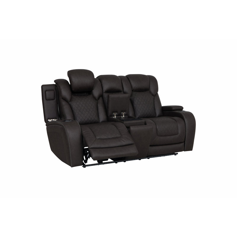 Causeuse à mouvement électrique en microfibre gris foncé avec console, chargeur sans fil, rangement, USB et DEL