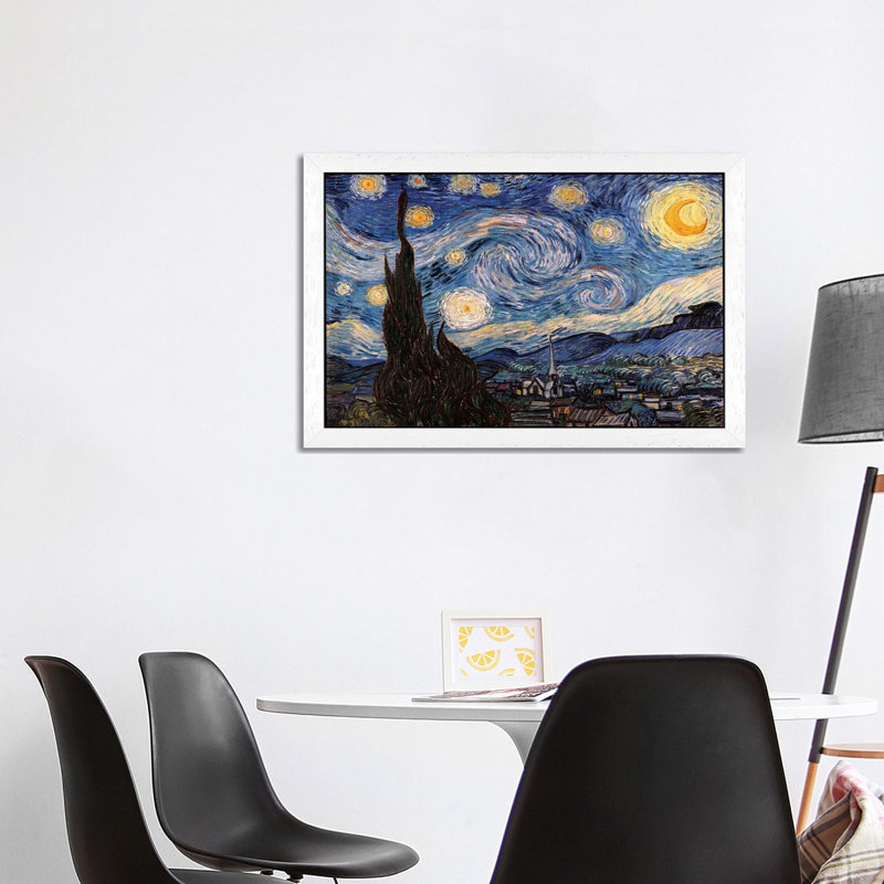 The Starry Night by Vincent Van Gogh - Print on Canvas, 101.6 cm H x 66.04 cm W, White Floater Framed