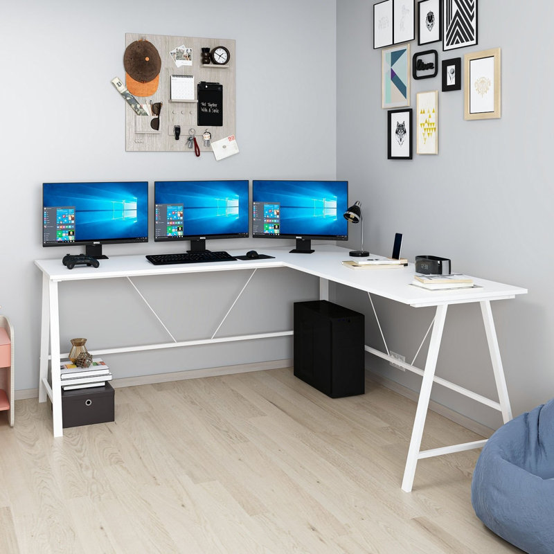 Bureau d'étude moderne, blanc, 70,9 po x 29,9 po x 23,6 po | 100% panneau de particules enduit de mélamine, épaisseur: 0,7 pouce | Conception élégante pour le bureau à domicile, poste de travail durable et élégant pour la productivité