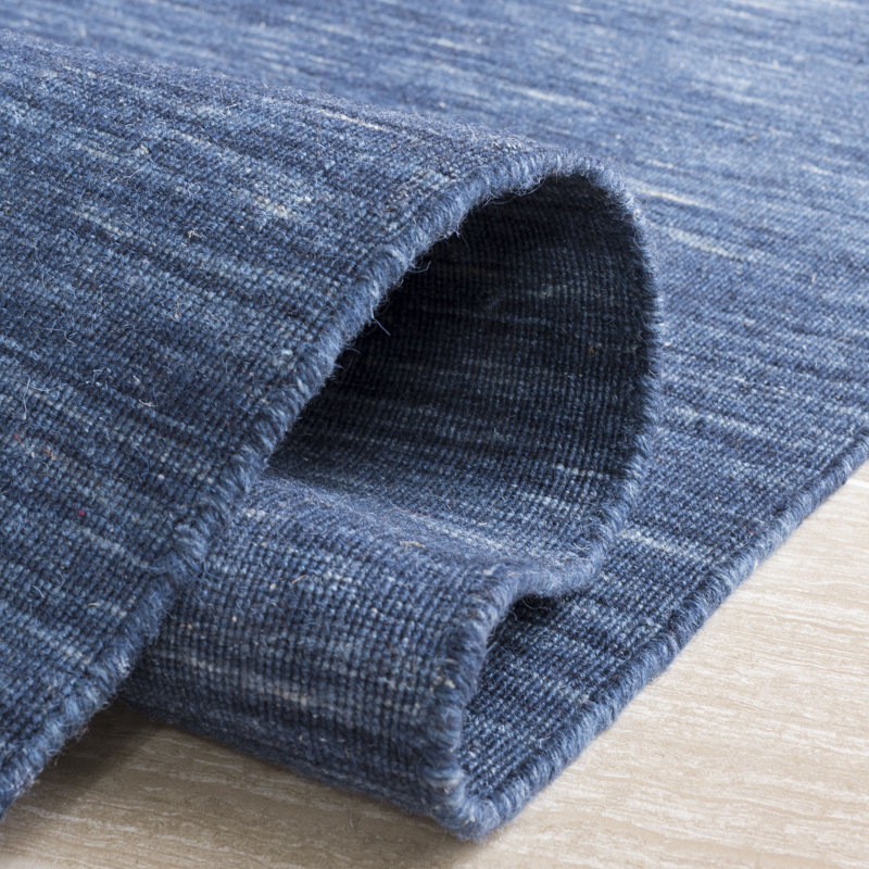 Batum Hand Loomed Wool/Cotton Rug in Blue/Navy, Rectangle 5' x 8'
