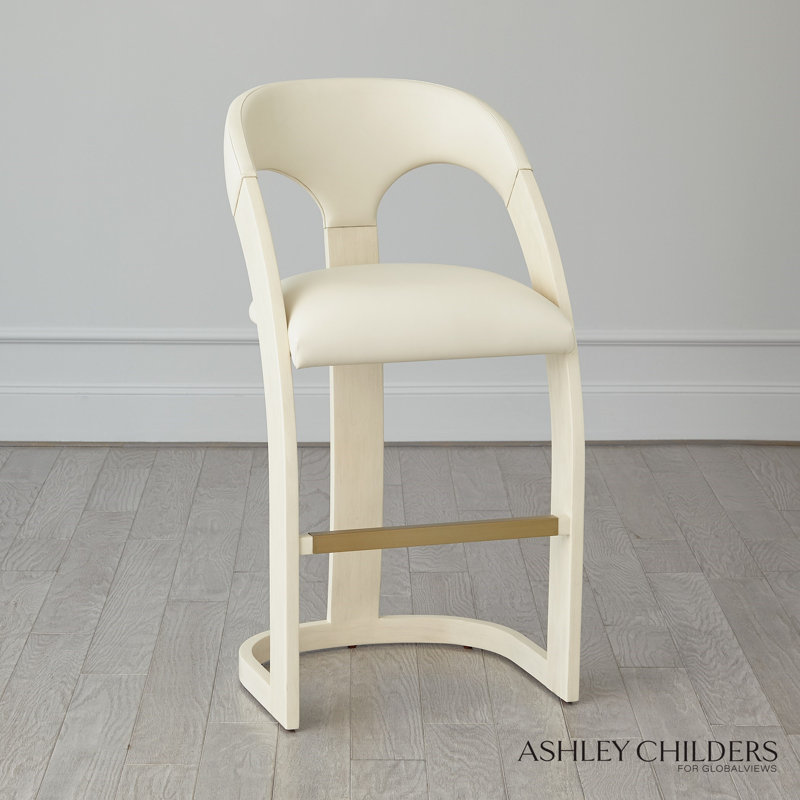 Antique Leather Delia Stool, Cream/White, Bar Stool (30" Seat Height)