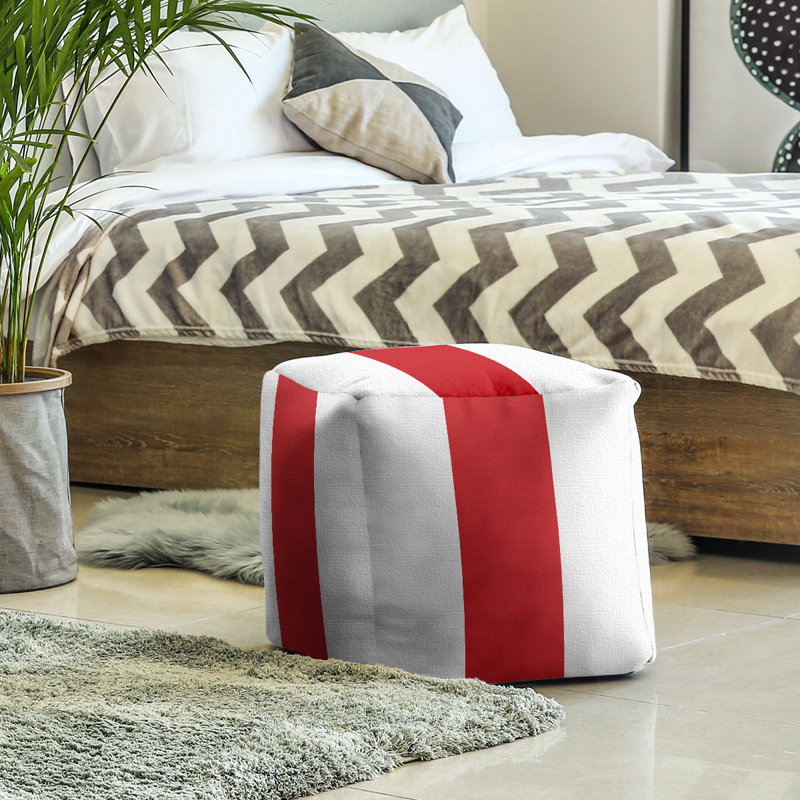 Repose-pieds cube à rayures wisconsin, Blanc / Rouge