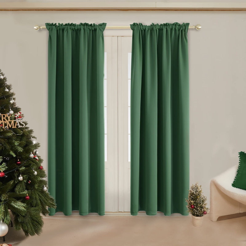 Room Darkening Rod Pocket Thermal Insulated Blackout Curtains (Set of 4), 52" W x 108" L, Dark Forest