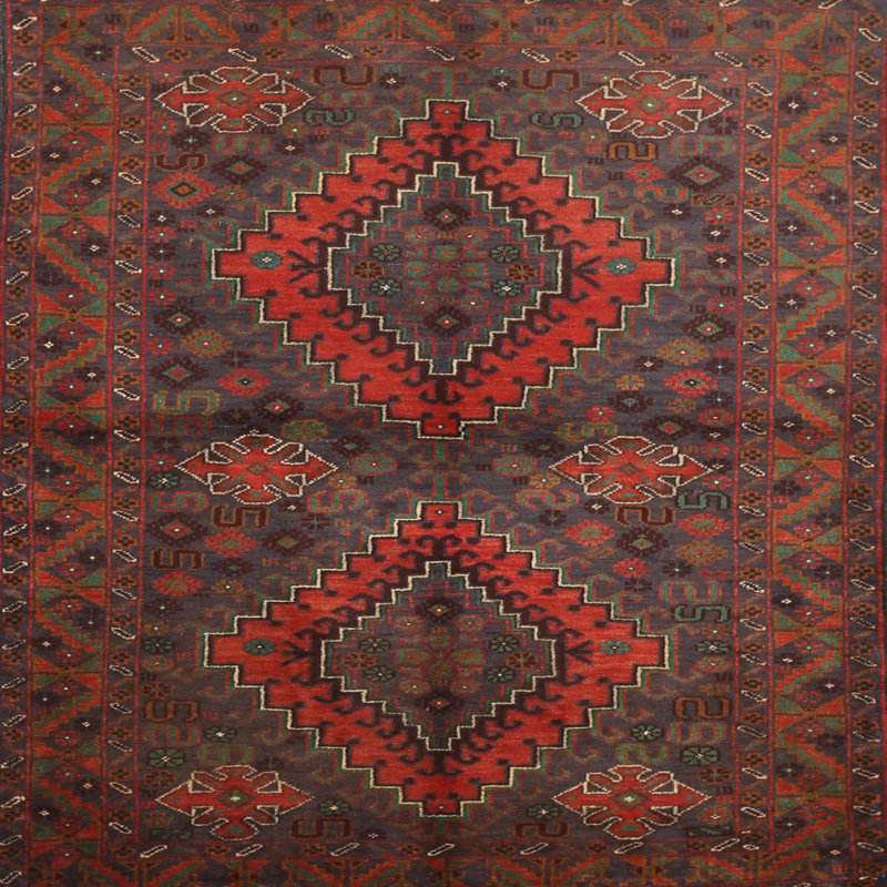 Tapis rouge / brun Southwestern, Carré 3 pi