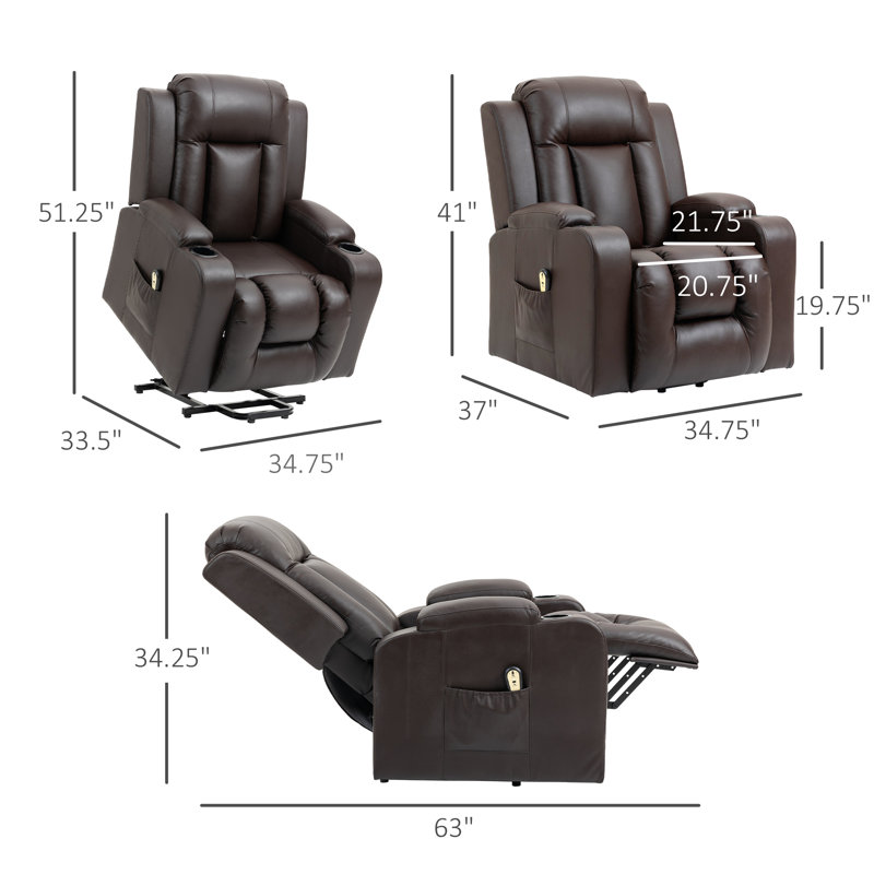 Fauteuil inclinable standard en similicuir de 37 po de largeur, Similicuir brun