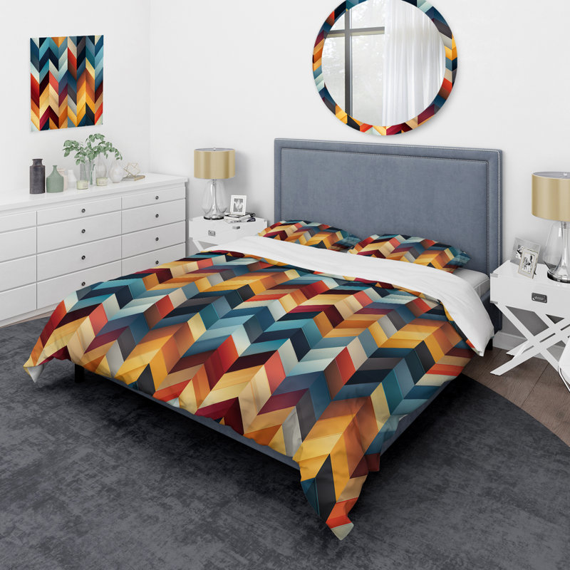 Ensemble de housse de couette à motif de chevrons multicolores Urban Geometric
