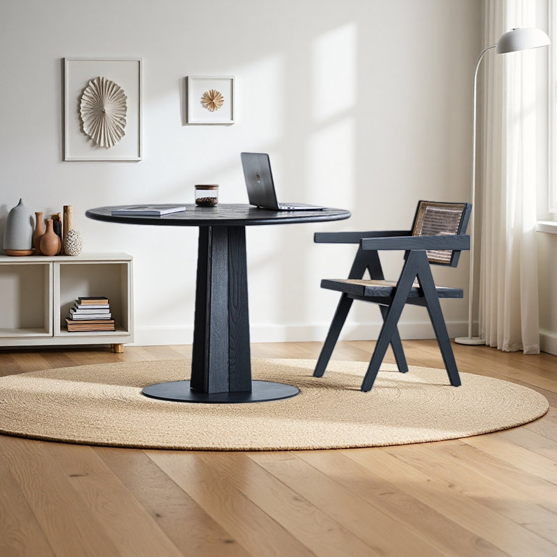 Bureau d'écriture circulaire en bois massif blanc, H 29,52 po x l 43,3 po x P 43,3 po