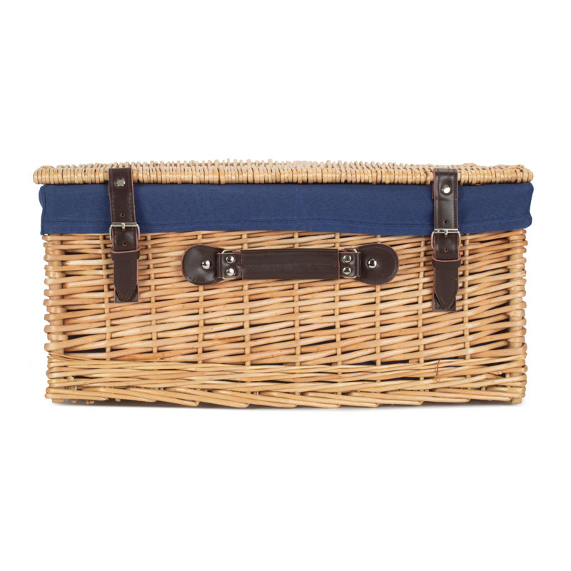20" Hamper Basket With Lining, Buff/Navy Blue