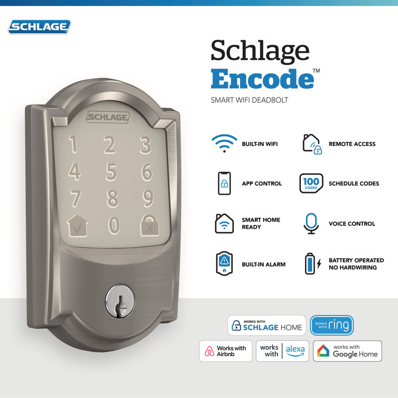 Encode Smart WiFi Deadbolt with Camelot Trim, Satin Nickel, Yes