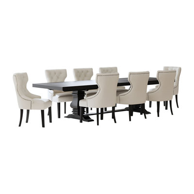 Beige 9-piece Extension Dining Table Set