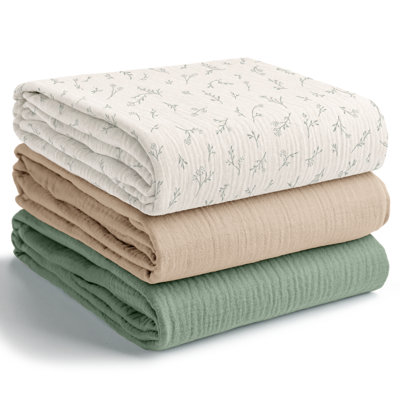 Comfy Cubs Muslin Swaddle Blankets Pack of 3 - 42" x 42" Soft Cotton Baby Blanket Set, Large Multipurpose Wraps for Newborns