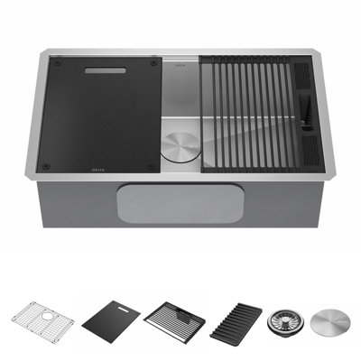 Delta Rivet™ 30" L Workstation Kitchen Sink Undermount 16 Gauge Stainless Steel Single Bowl