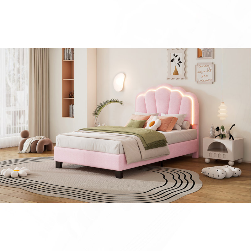 Lit tapissier en forme de fleur, tête de lit simple à fleurs élégantes avec bande lumineuse à DEL