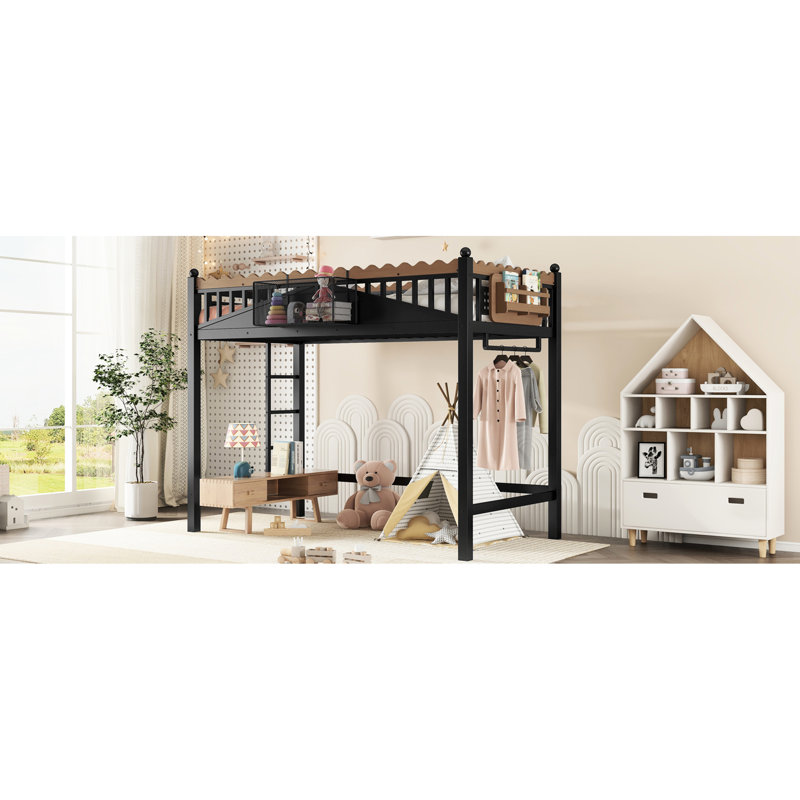 Lit mezzanine simple TG noir, avec rangement, et peu encombrant pour les dortoirs intégrés, Très grand simple