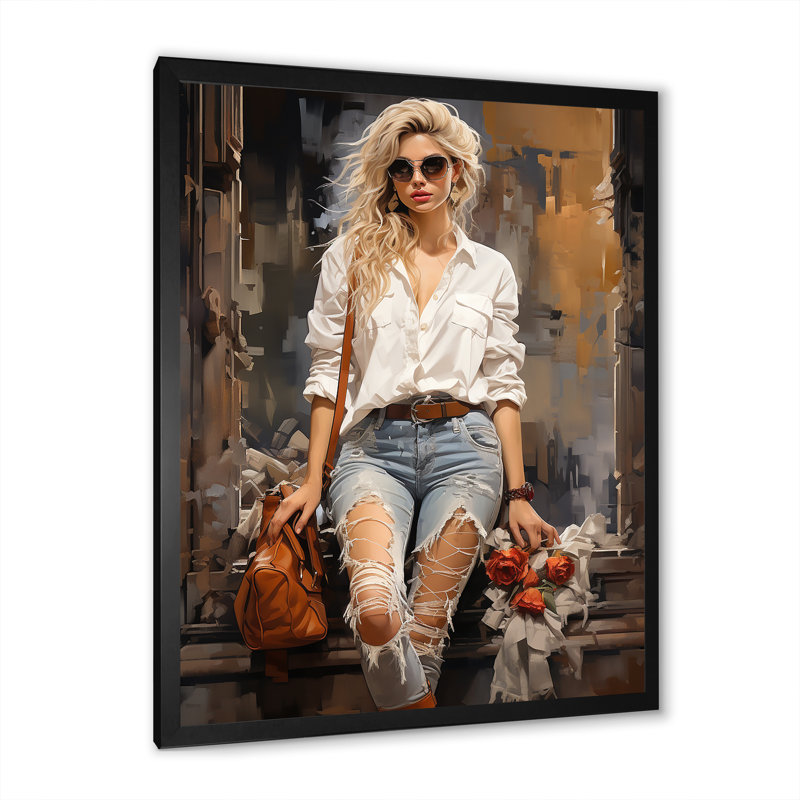 Fashion Fashion Denim Woman II - imprimé, Cadre simple noir, H 32 po x l 16 po x P 1 po