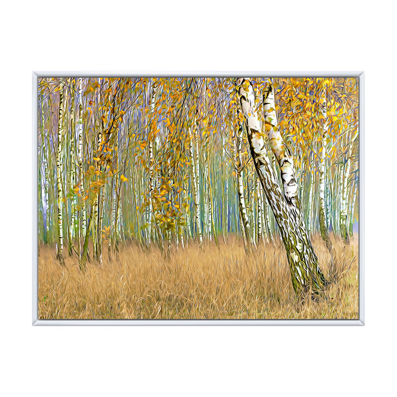 «Autumn Birch Forest Art III», reproduction sur toile flottante, H 8 po x l 12 po x P 1 po, Cadre flottant blanc