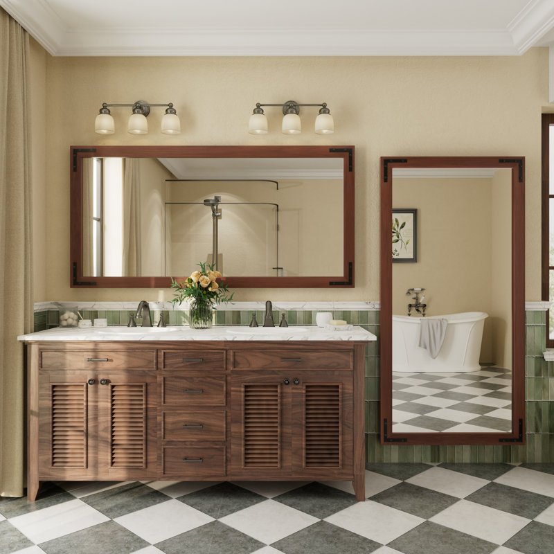 Amara Rustic Farmhouse Solid Wood Framed Tempered Glass Wall Mirror with 5-Year Warranty, 60" x 30", Brown