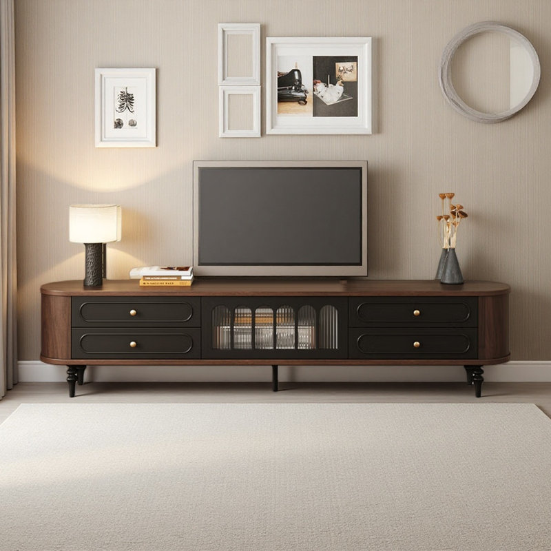 Meuble télé French Light Luxury Design, H 20,87 po x L 94,49 po x l 15,75 po, Noir / brun noix