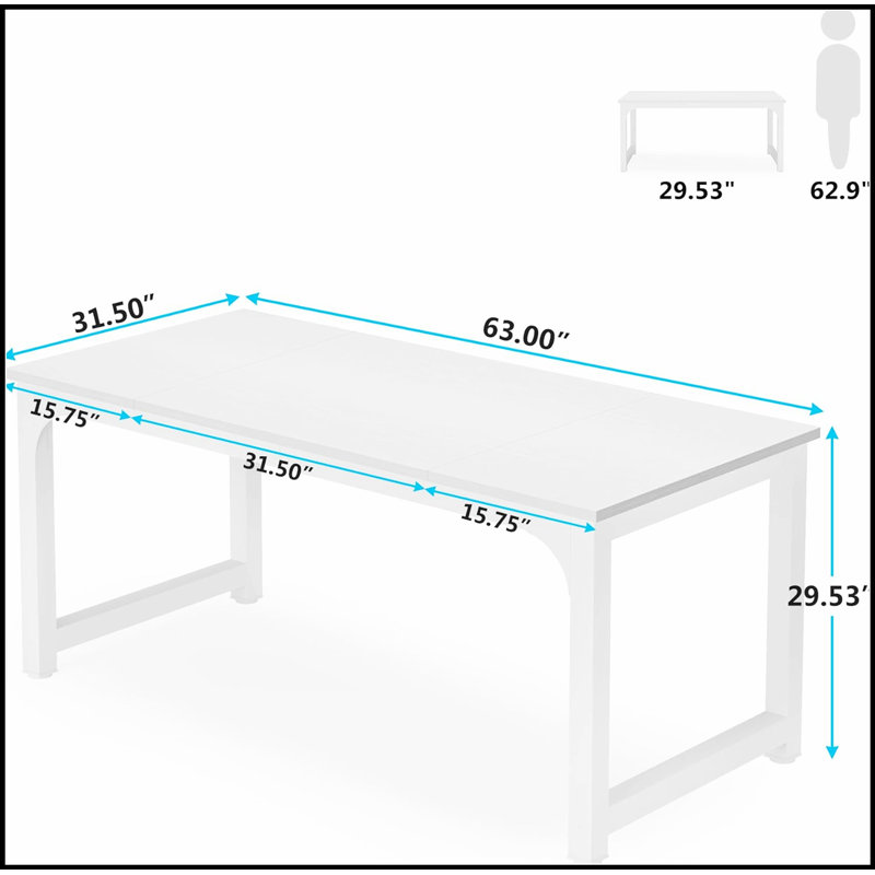 Bureau de direction de 63 pouces avec structure en métal épais, poste de travail spacieux et moderne pour la maison et le bureau