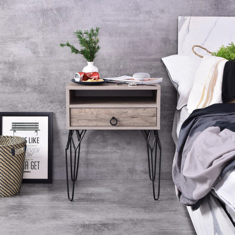Homar 50.2cm W Manufactured Wood Bedside Table, Alaska Oak