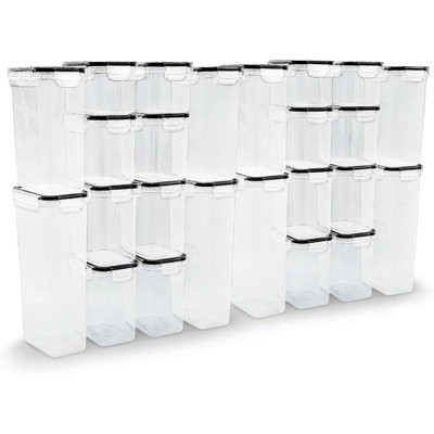 24-Piece Airtight Food Storage Container Set – 39.2L Pantry Bins With Lids In 6 Sizes For Kitchen Organisation, Cereal, Flour, Rice + 20 Reusable Labels & Chalk Marker