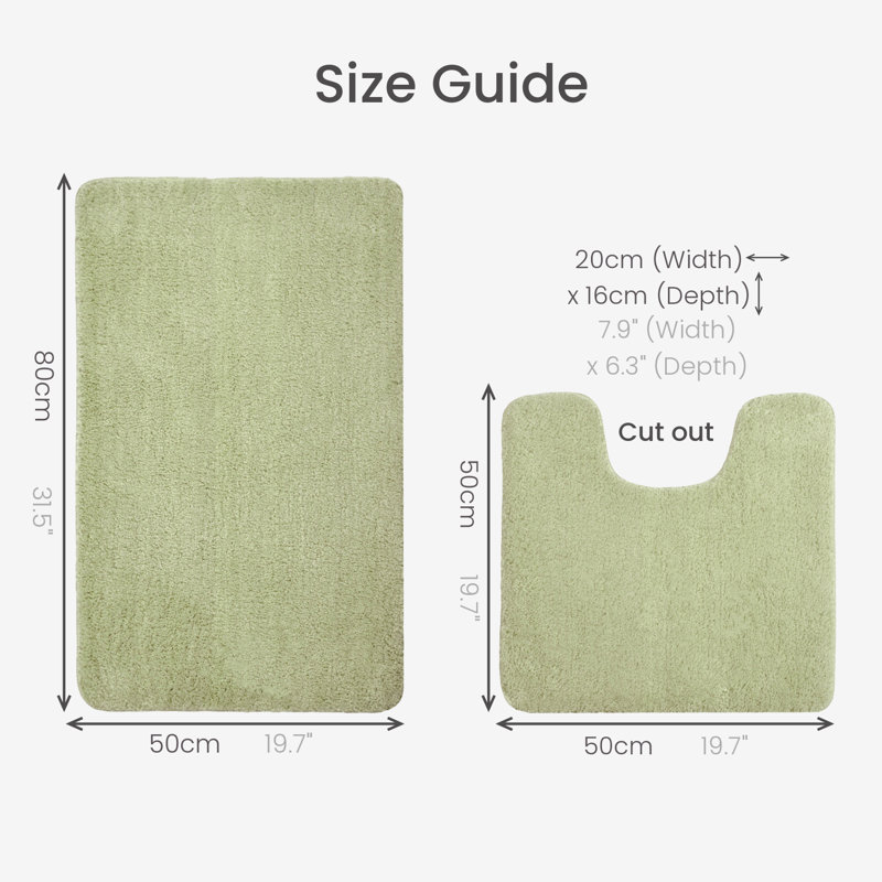Allviya 2 Piece Bath Mat and Pedestal Mat Non Slip, Fern Green
