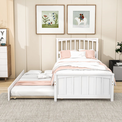 Lit plateforme simple en bois avec lit gigogne simple