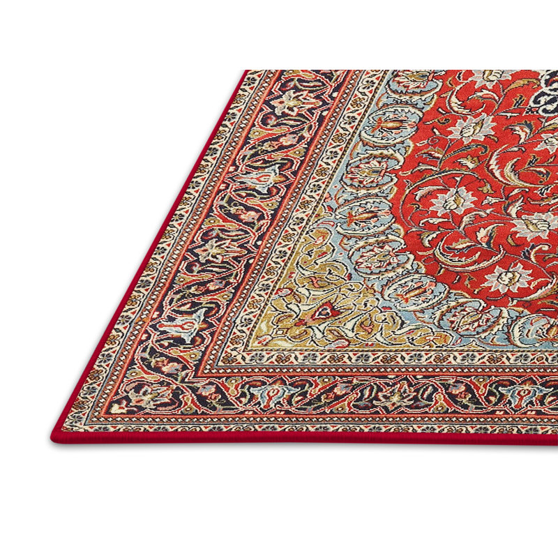 Tapis rouge/beige/noir traditionnel, Rectangle 5 pi x 7 pi