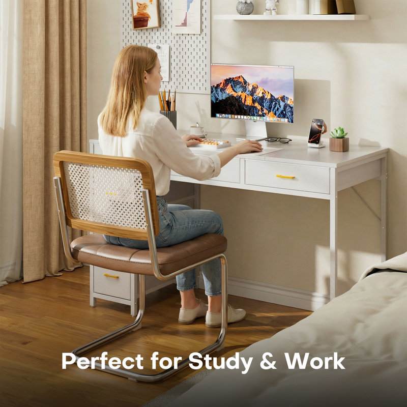 Metal Base Writing Desk, WHITE , White