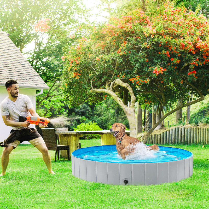 Size Foldable Pet Pool with Repair Patches, Grey, 30cm H x 180cm W x 180cm D