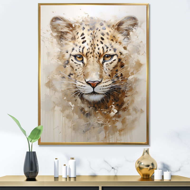 Art mural sur toile, guépard, reproduction de faune, Cadre flottant doré, H 44 po x l 34 po x P 1,5 po