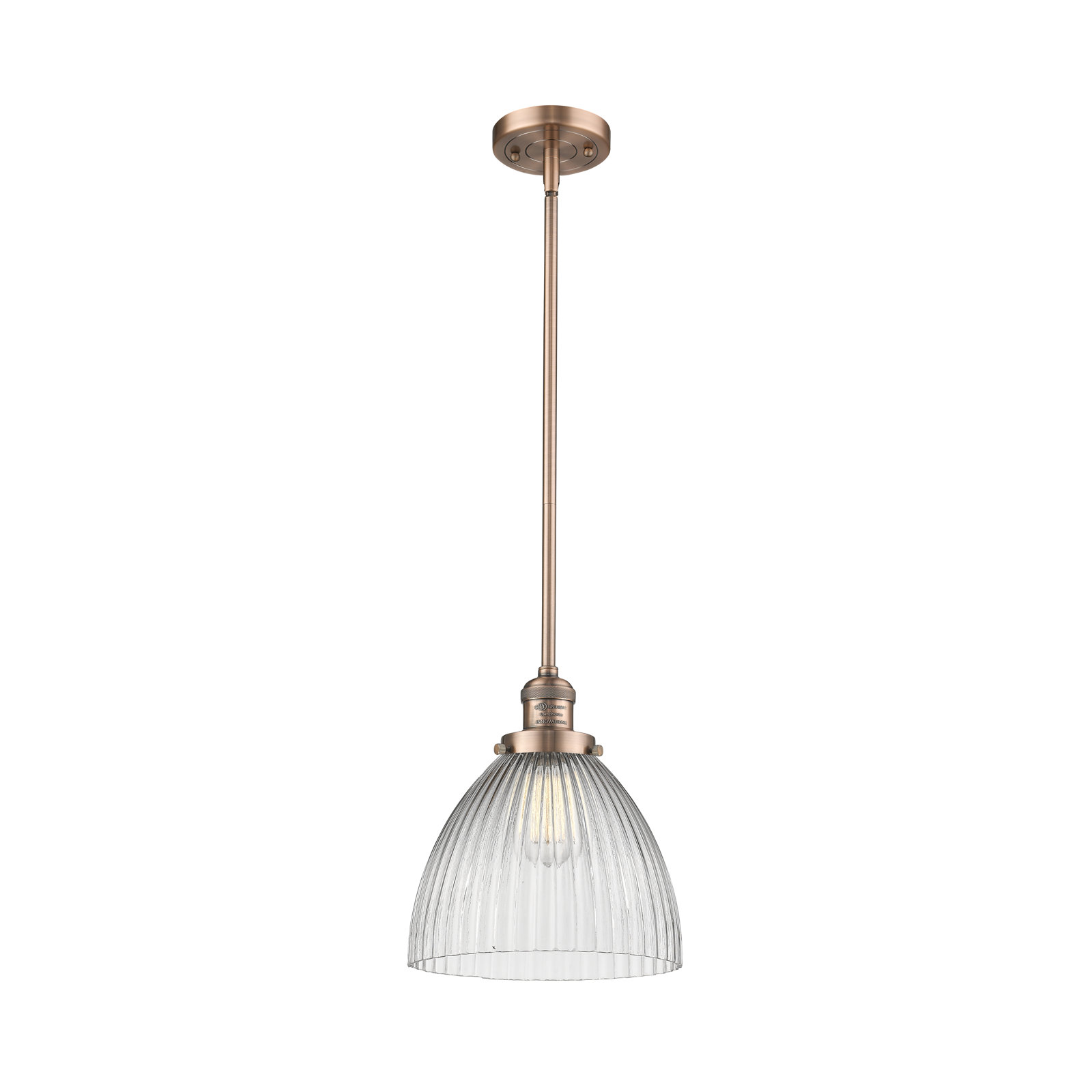 Montrose Single Light Glass Dimmable Pendant, Antique Copper, 6 Watt Vinage LED Bulb