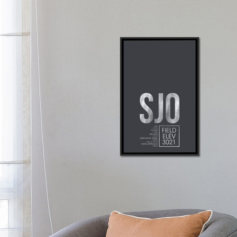 « air traffic control series », art textuel sur toile san jose, H 60 po x l 40po x P 1,5 po, Toile avec cadre noir
