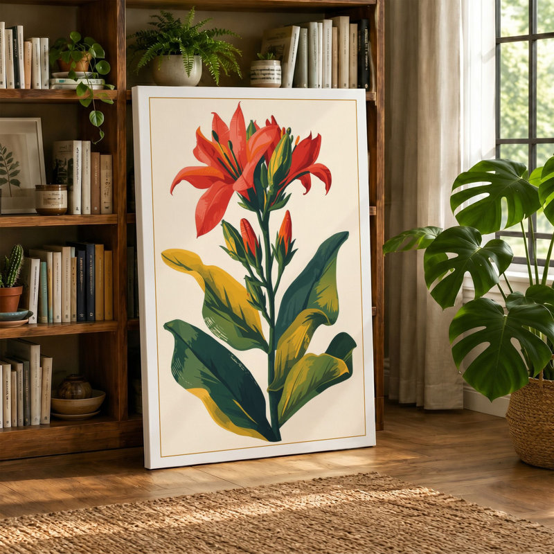 Red Lily Specimen Botanical - Wrapped Canvas, 24x16 - 61.0 x 40.6 cm, Teal Border
