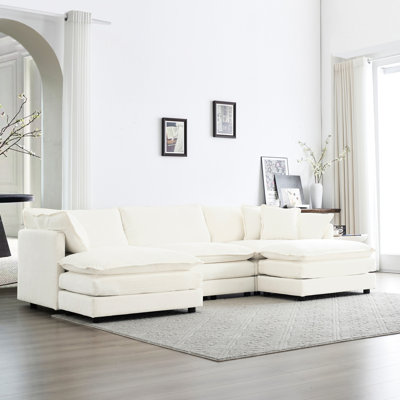 Canapé modulaire blanc, 5 places avec repose-pieds réversible et repose-pieds, tissu en chenille haute, 2 places, canapé minimaliste moderne pour la chambre, respirant