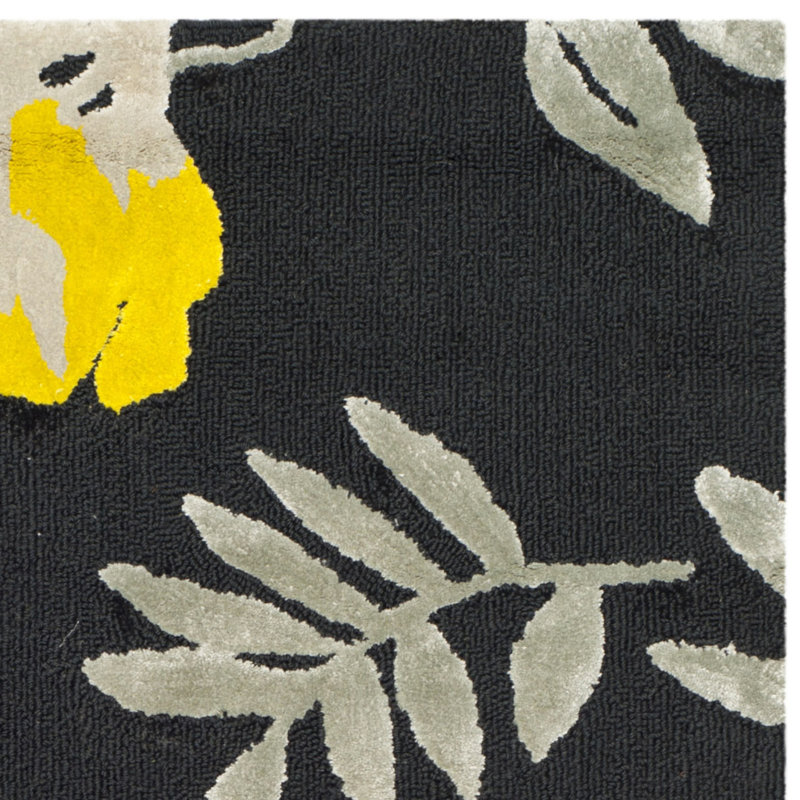 Tapis noir / jaune / rouge en laine crocheté à la main Pipers, Rectangle 3 pi 9 po x 5 pi 9 po