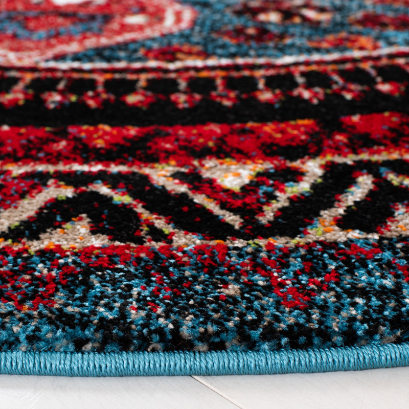 Tapis oriental turquoise / rouge Emereigh, Rectangle 2 pi 7 po x 5 pi