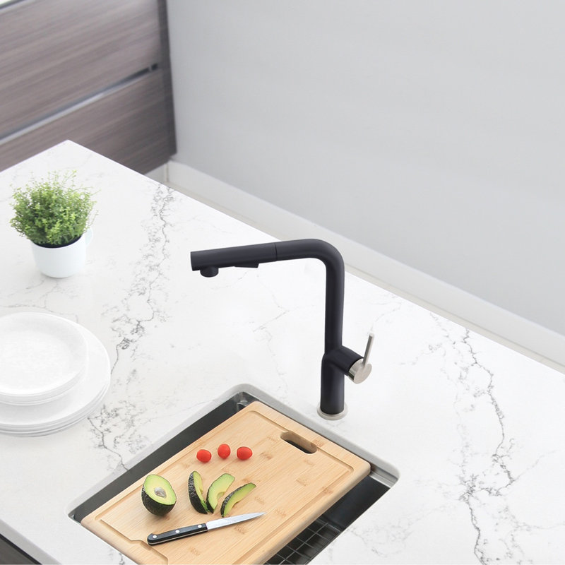 Modern Faucet Stylish Latina One-Handle Pull Down Kitchen Faucet, Matte Black/Brushed