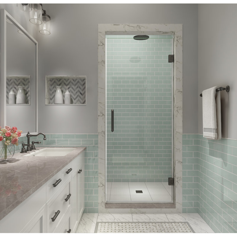 Kinkade XL 26.25"-26.75" W x 80" H Hinged Frameless Shower Door, Bronze