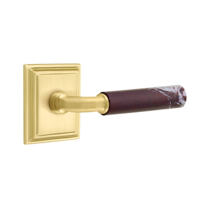 Emtek Select Passage Leverset w/ Wilshire Rosette & R-Bar Stem, Rosso Levanto Marble Lever RH