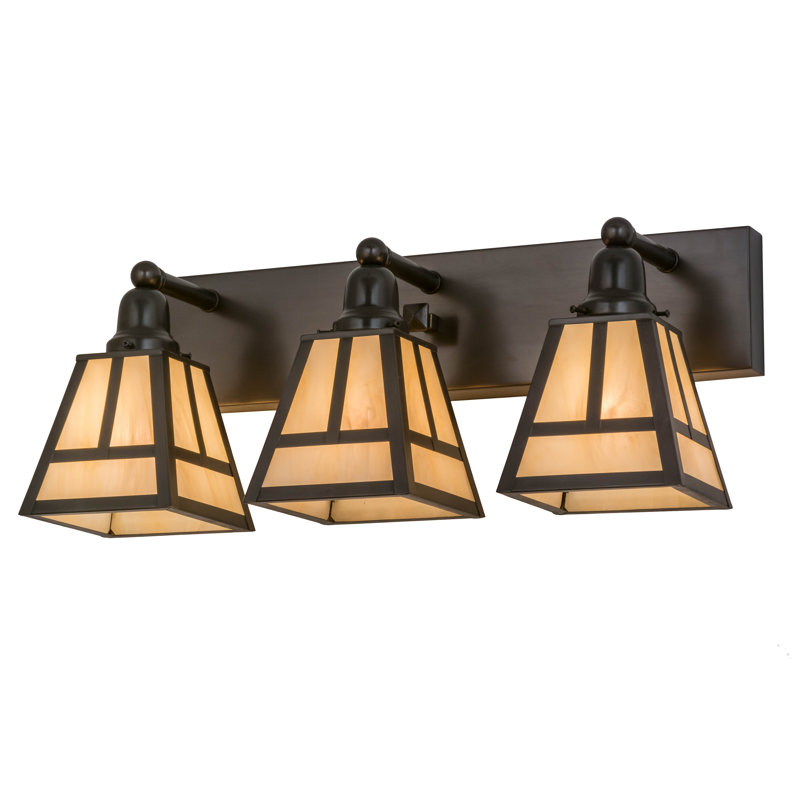 "T" Mission 3-Light Vanity Light, 10" H x 24" W x 9.5" D, Sahara Taupe, Craftsman Brown