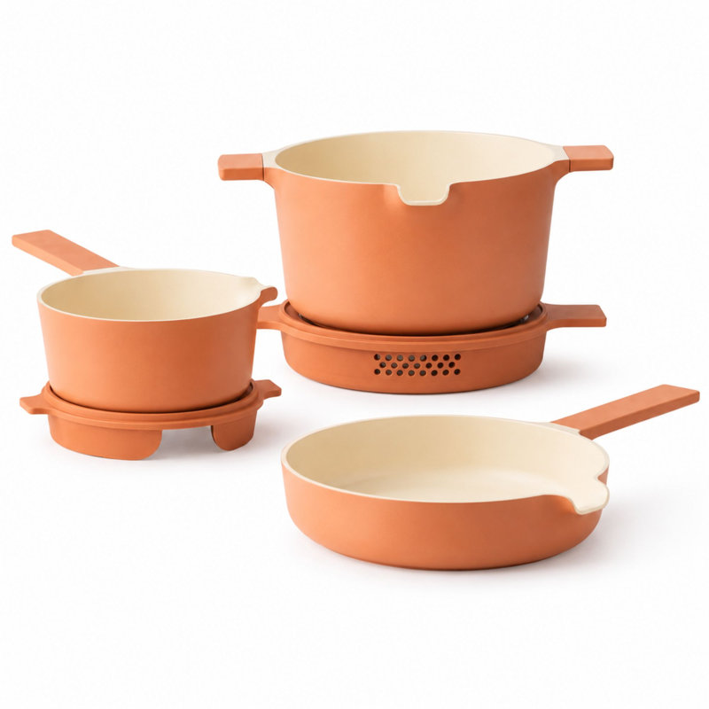 Alva Neat 5-Piece Nesting Cookware Set, Peach