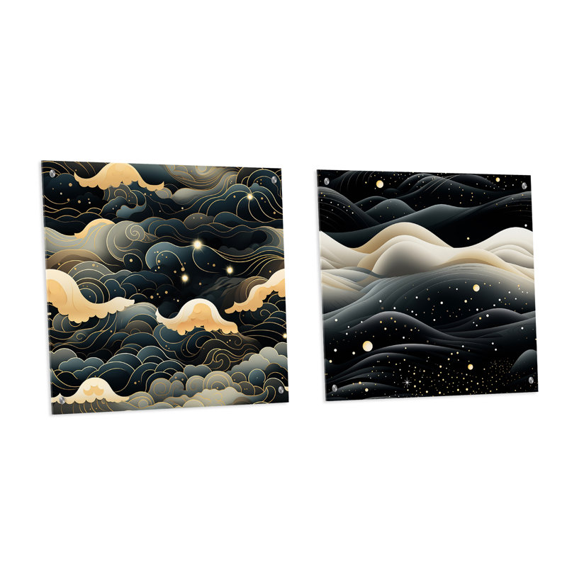 Evanoff - Ensemble de 2 peintures murales abstraites en acrylique, H 36 po x l 73 po