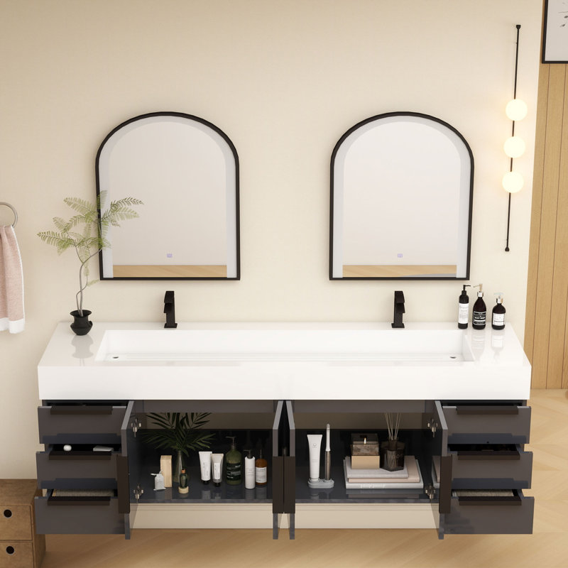 Meuble-lavabo simple mural 72 po Jessica, Gris brillant