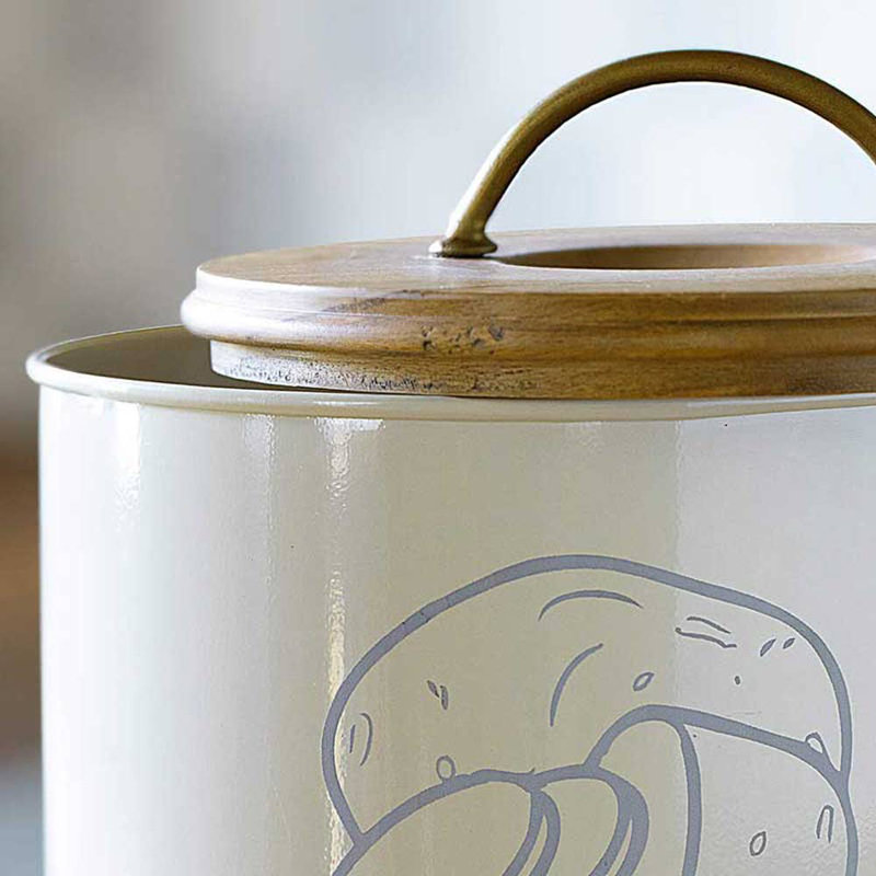 Bac de rangement en métal avec couvercle en bois | Pot de cuisine durable et élégant - 6,9 x 6,9 x 11 po