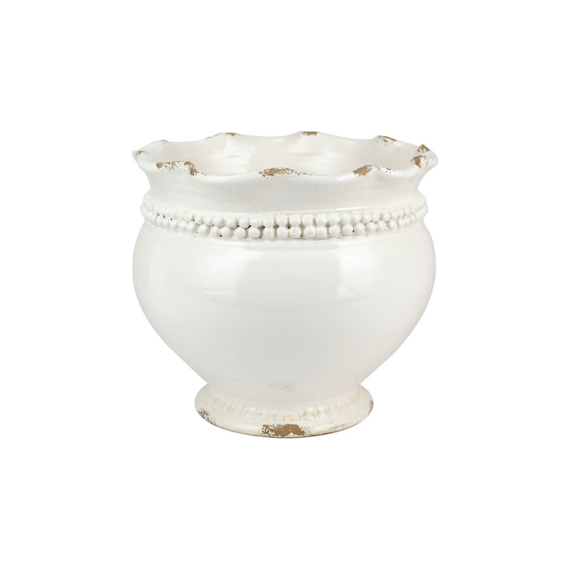 Jardinière ronde rustique à pois, Blanc