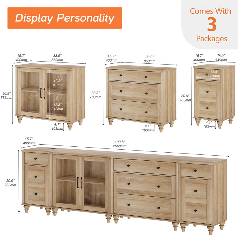 Scarlett Large TV Stand For 85 Inch TV, LED TV Console Table For 85 Inch TV, Entertainment Center With Charging Station&Glass Door, Kitchen Sideboard Buffet Cabinet For Dining Room